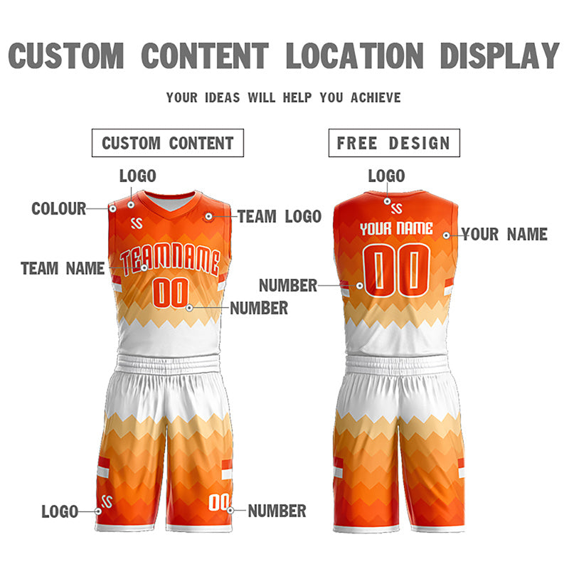 Custom Orange White Double Side Sets Sportswear Basketball Jersey