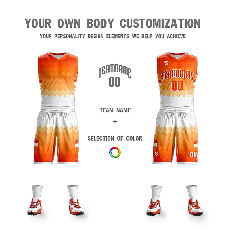Custom White Black-Orange Authentic Split Fashion Basketball