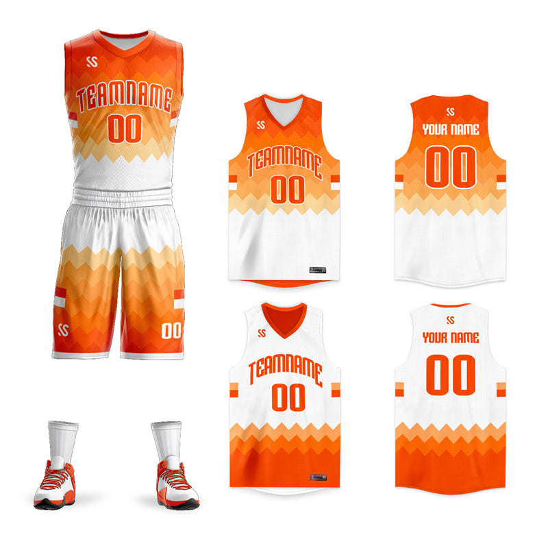 Le double côté blanc orange fait sur commande place le maillot de basket-ball de vêtements de sport