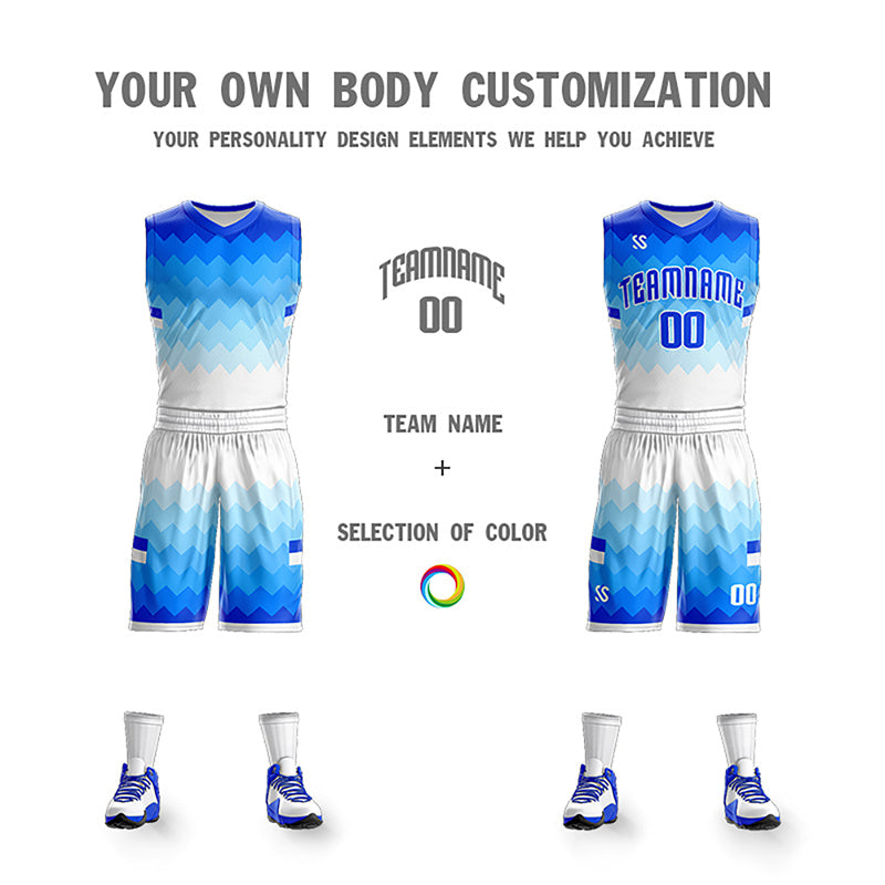 KXK Custom Light Blue Double Side Sets Sportswear Basketball Jersey
