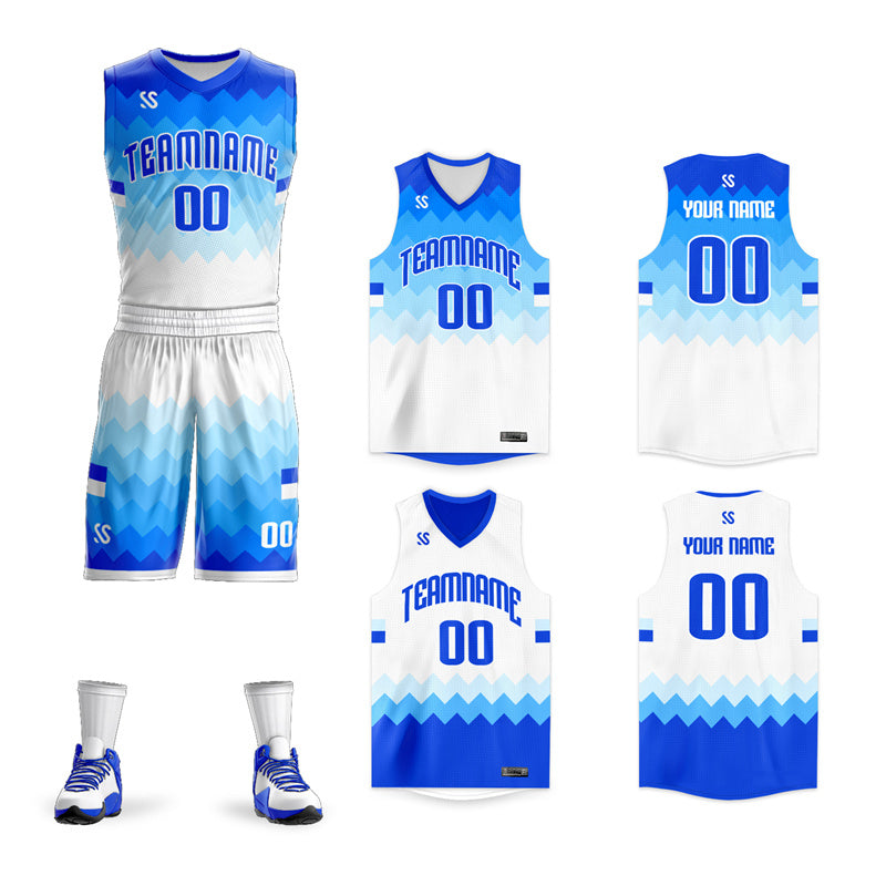 Custom Light Blue Double Side Sets Sportswear Basketball Jersey