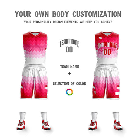 Custom Pink White Double Side Sets Sports Basketball Jersey