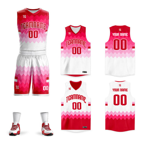 KXK Custom White Pink Double Side Sets Basketball Jersey