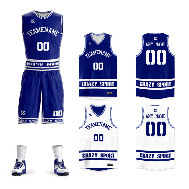 Le double côté blanc bleu fait sur commande place le maillot de basket-ball de vêtements de sport