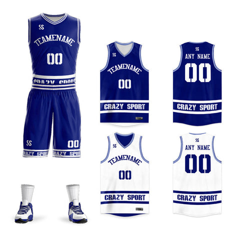 Custom Blue White Double Side Sets Sportswear Basketball Jersey