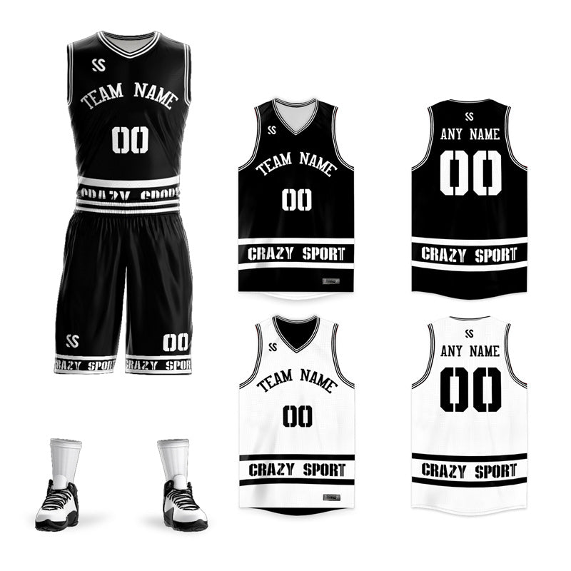 Le double côté blanc noir fait sur commande place le maillot de basket-ball de vêtements de sport