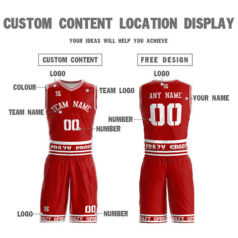 Custom Red White Double Side Sets Sports Basketball Jersey