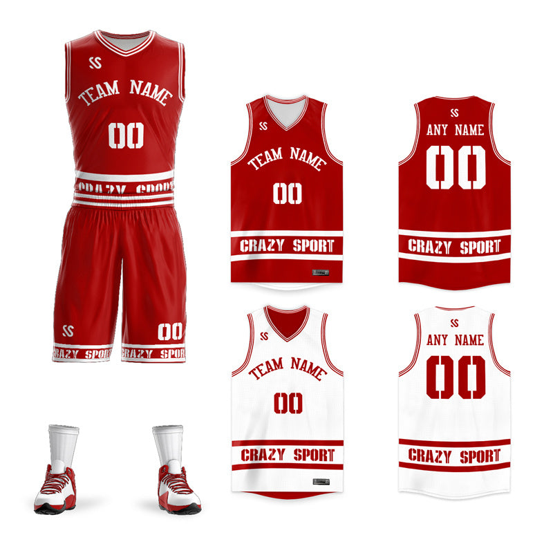 Le double côté blanc rouge fait sur commande place le maillot de basket-ball de sports