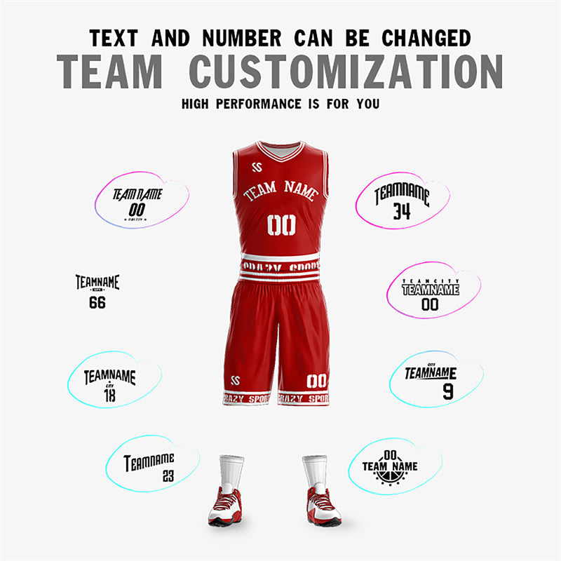 Custom Red White Double Side Sets Sports Basketball Jersey