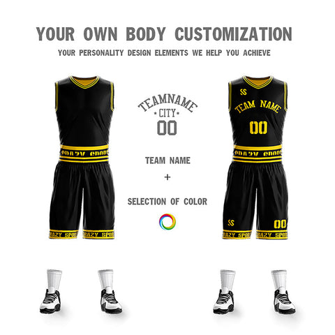 Custom Black Yellow Double Side Sets Sportswear Basketball Jersey