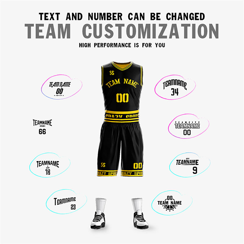 Custom Black Yellow Double Side Sets Sportswear Basketball Jersey