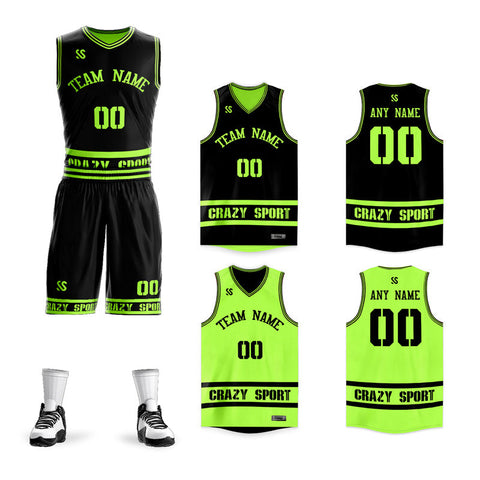 Custom Black Neon Green White Double Side Sets Sportswear Basketball Jersey