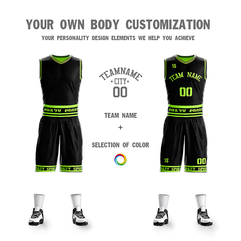 Custom Black Neon Green White Double Side Sets Sportswear Basketball Jersey