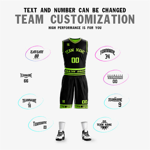 Custom Black Neon Green White Double Side Sets Sportswear Basketball Jersey