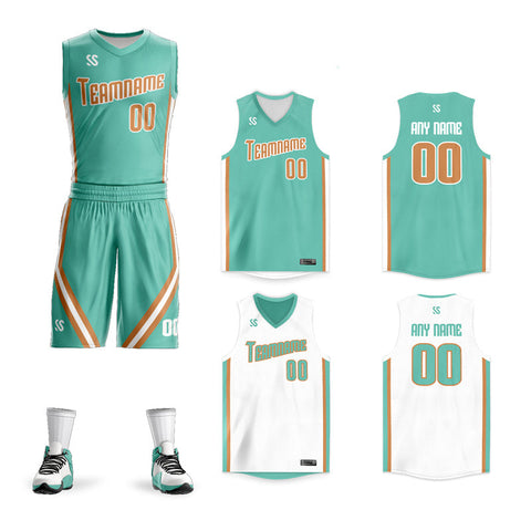 Custom Green White Double Side Sets Design Basketball Jersey