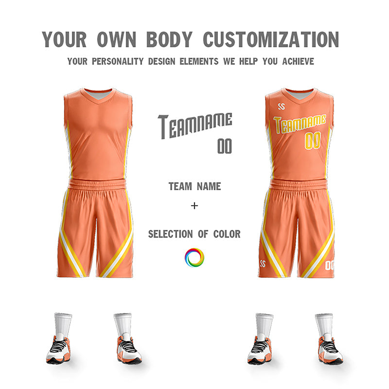 Custom Orange White Double Side Sets Design Basketball Jersey