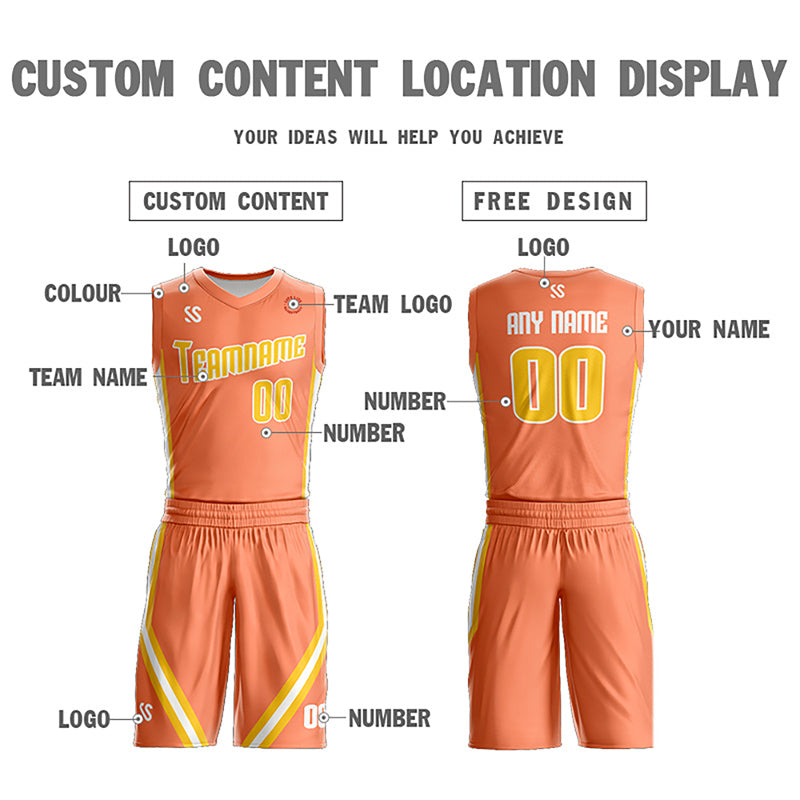 Maillot de basket-ball de conception d'ensembles doubles blancs orange personnalisés