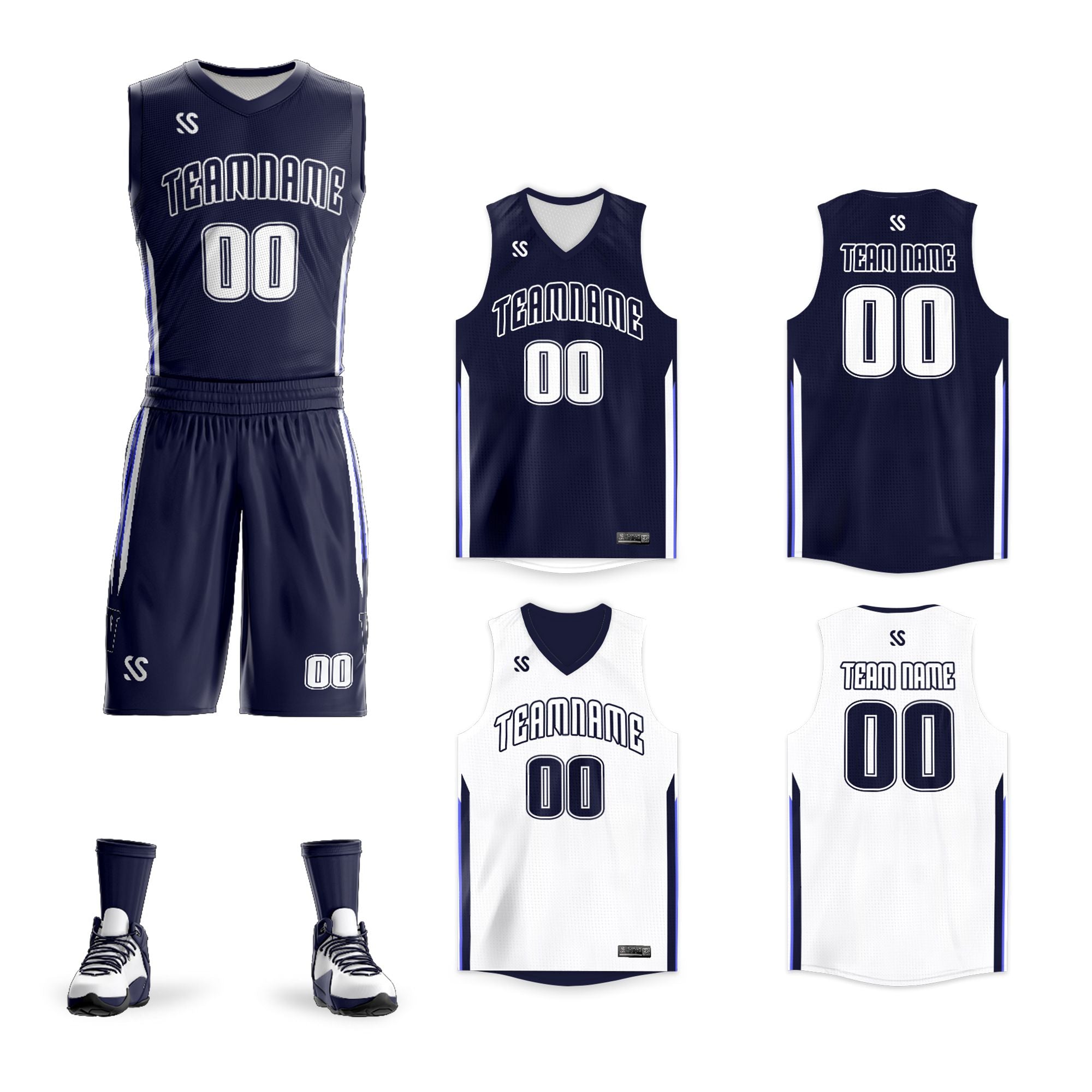 navy and white reversible basketball jerseys