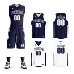 Custom Navy White Double Side Sets Design Sportswear Basketball Jersey