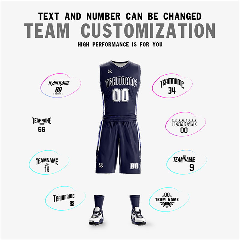 Custom Navy White Double Side Sets Design Sportswear Basketball Jersey