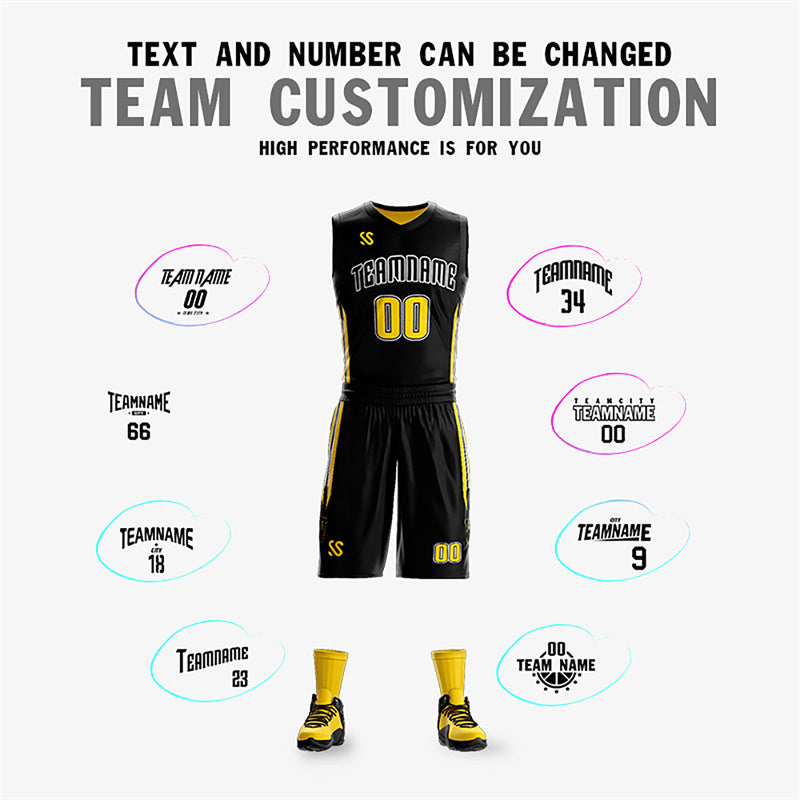 Custom Black Yellow Double Side Sets Design Sportswear Basketball Jersey