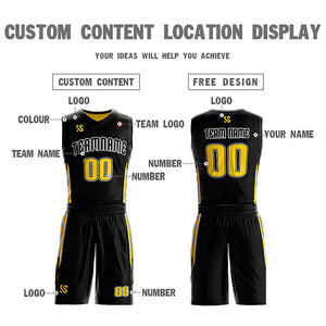 Custom Black Yellow Double Side Sets Design Sportswear Basketball Jersey