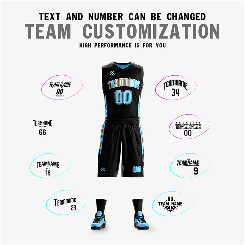 Custom Black Blue Double Side Sets Design Sportswear Basketball Jersey