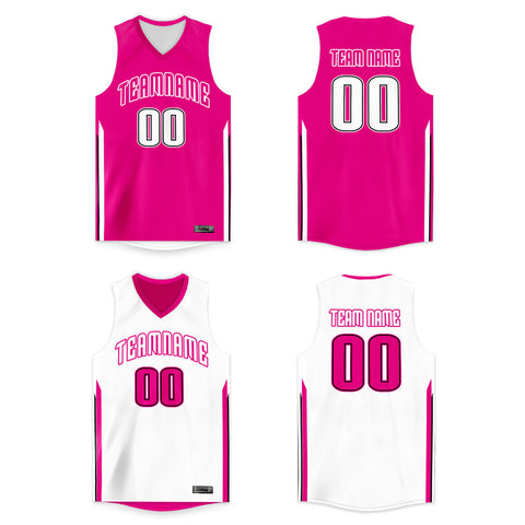 Custom Pink White Double Side Tops Basketball Jersey