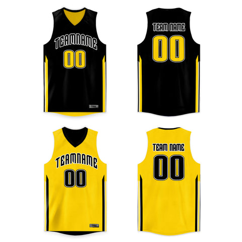 Custom Black Yellow Double Side Tops Men/Boy Basketball Jersey