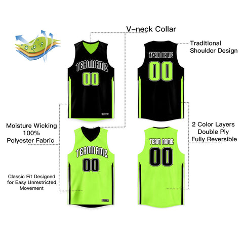 Custom Black Neon Green Double Side Tops Basketball Jersey