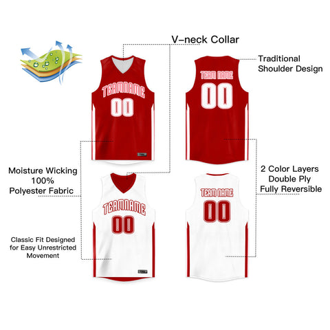 Custom Red White Double Side Tops Men/Boy Basketball Jersey