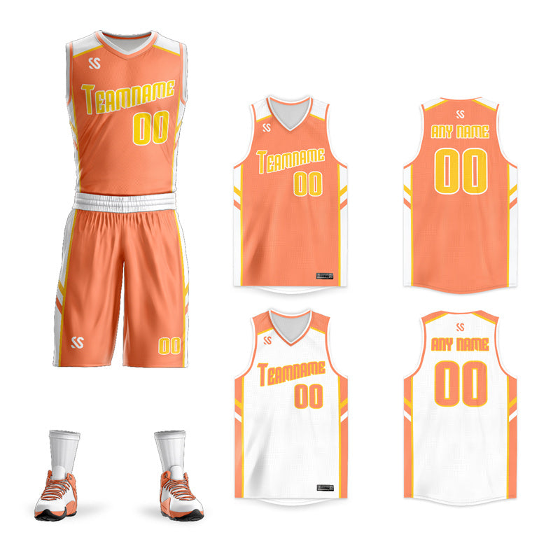 Custom Orange White Double Side Sets Design Sportswear Basketball Jersey