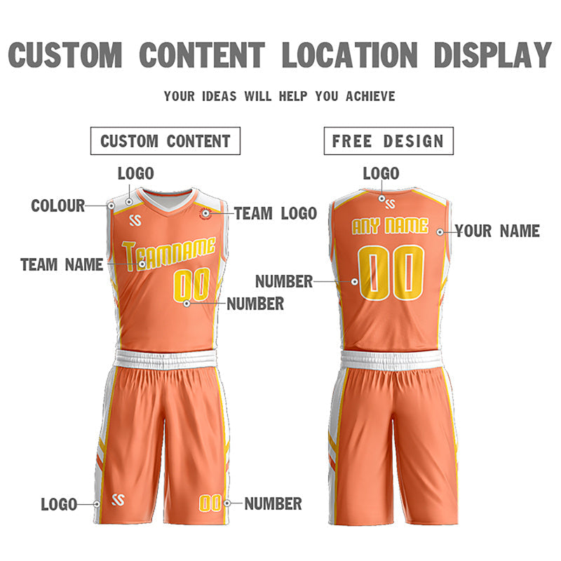 Le double côté blanc orange fait sur commande place le maillot de basket-ball de conception de vêtements de sport