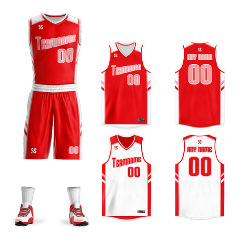 Custom Red White Double Side Sets Sportswear Men Basketball Jersey