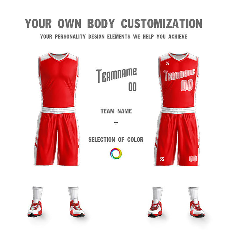 Custom Red White Double Side Sets Sportswear Men Basketball Jersey