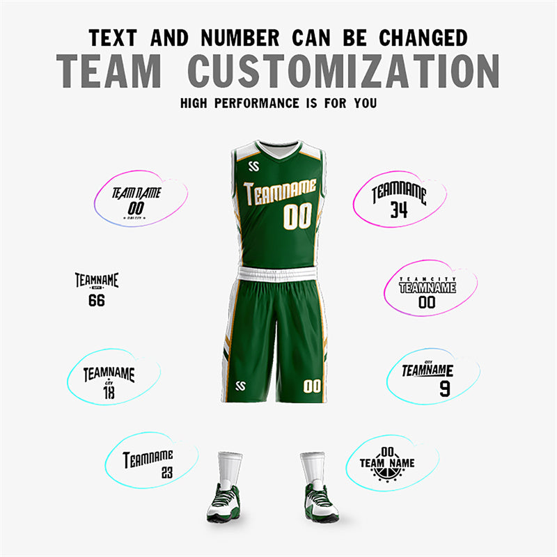 Custom Green White Double Side Sets Training Basketball Jersey