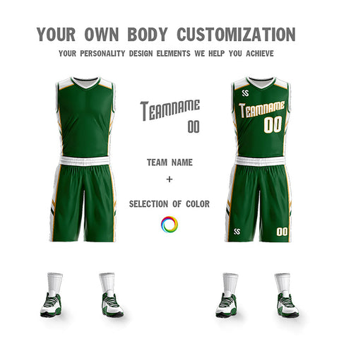 Custom Green White Double Side Sets Training Basketball Jersey
