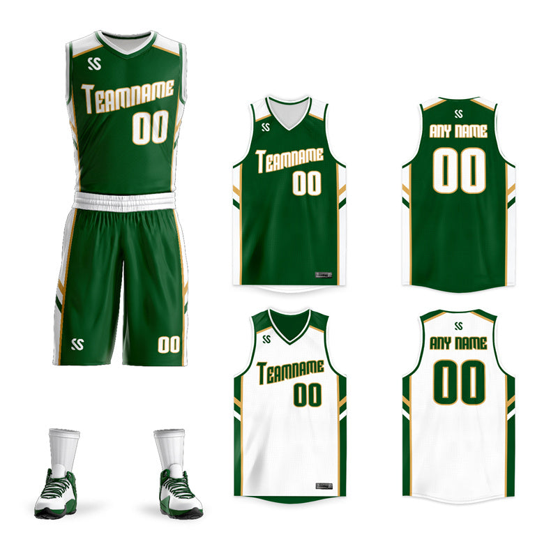 Custom Green White Double Side Sets Training Basketball Jersey