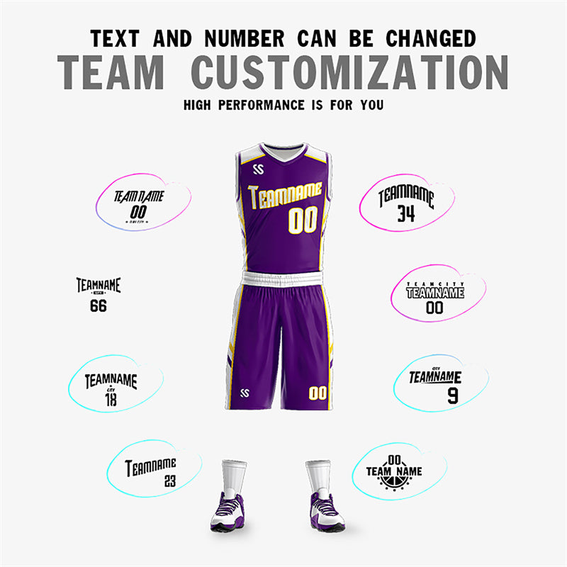 Custom Purple White Double Side Sets Men Basketball Jersey