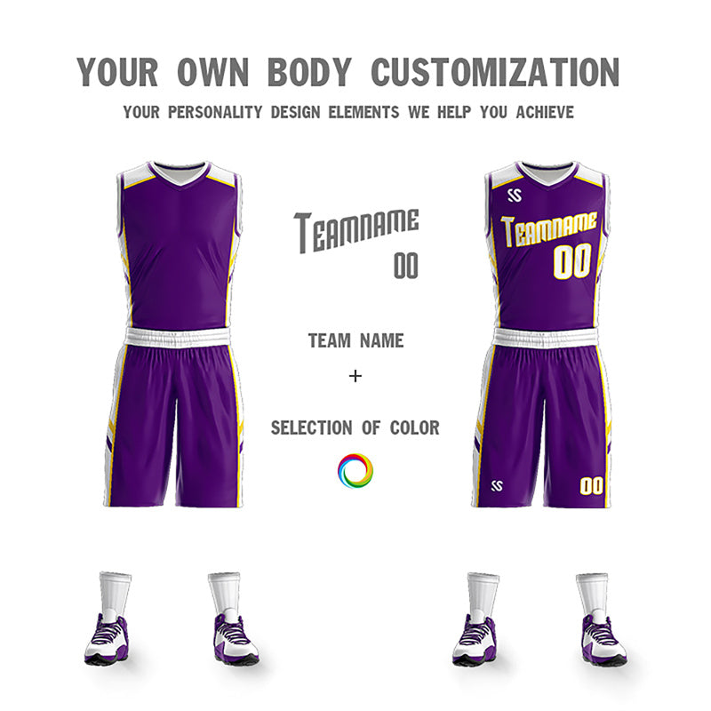 Custom Purple White Double Side Sets Men Basketball Jersey