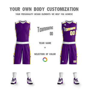 Maillot de basket-ball personnalisé pour hommes, ensemble Double face violet et blanc