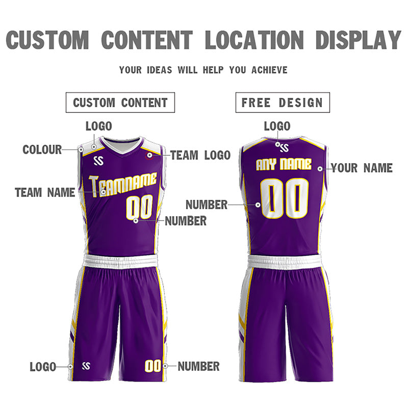 Custom Purple White Double Side Sets Men Basketball Jersey