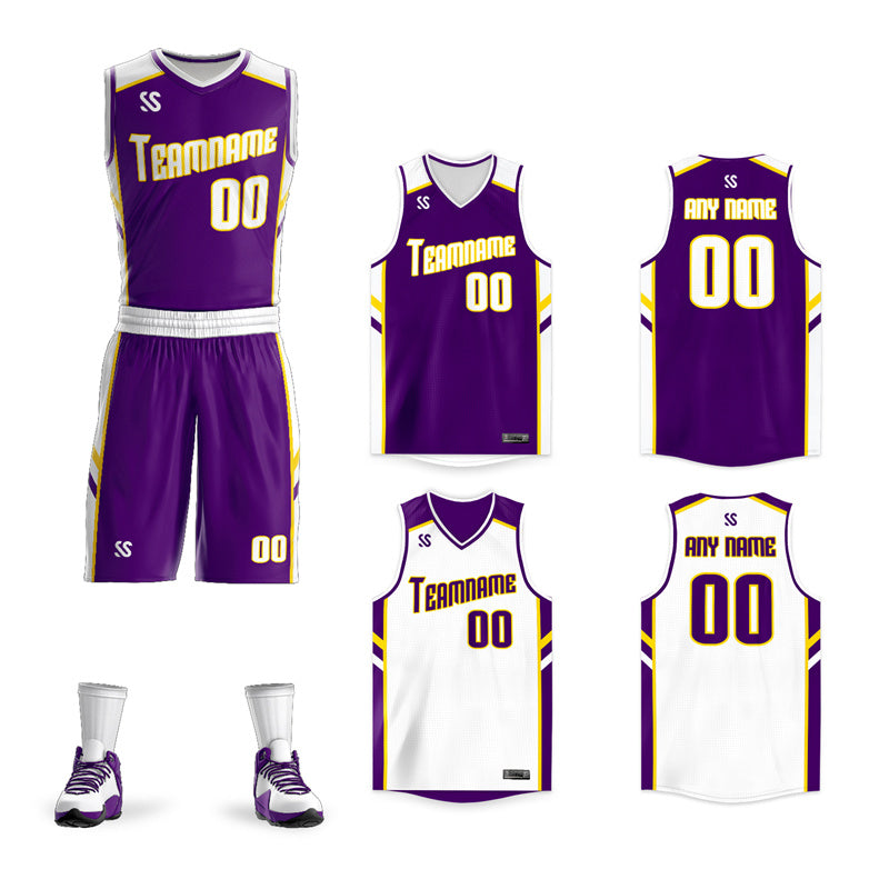 Custom Purple White Double Side Sets Men Basketball Jersey