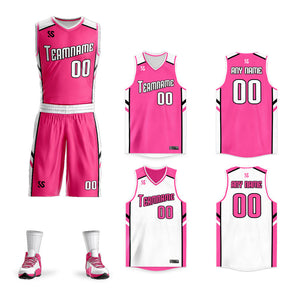 Le double côté blanc rose fait sur commande place le maillot de basket-ball de vêtements de sport de conception