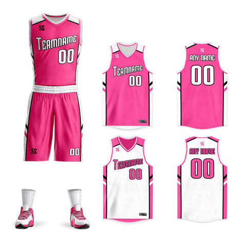 Custom Pink White Double Side Sets Design Sportswear Basketball Jersey