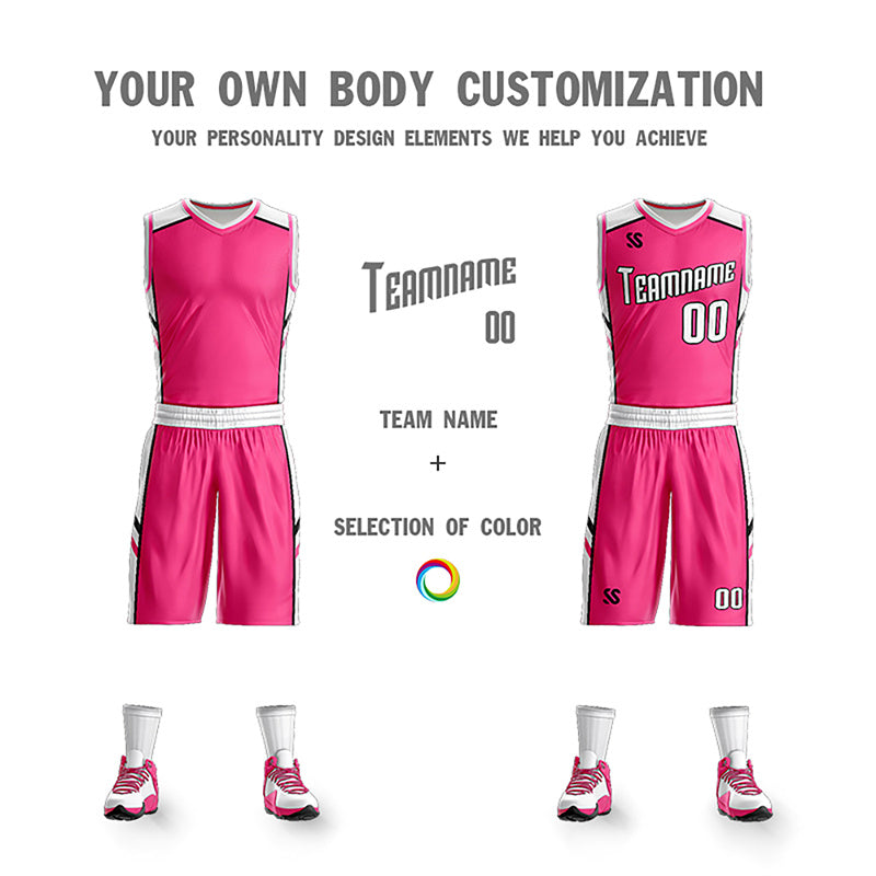 Le double côté blanc rose fait sur commande place le maillot de basket-ball de vêtements de sport de conception