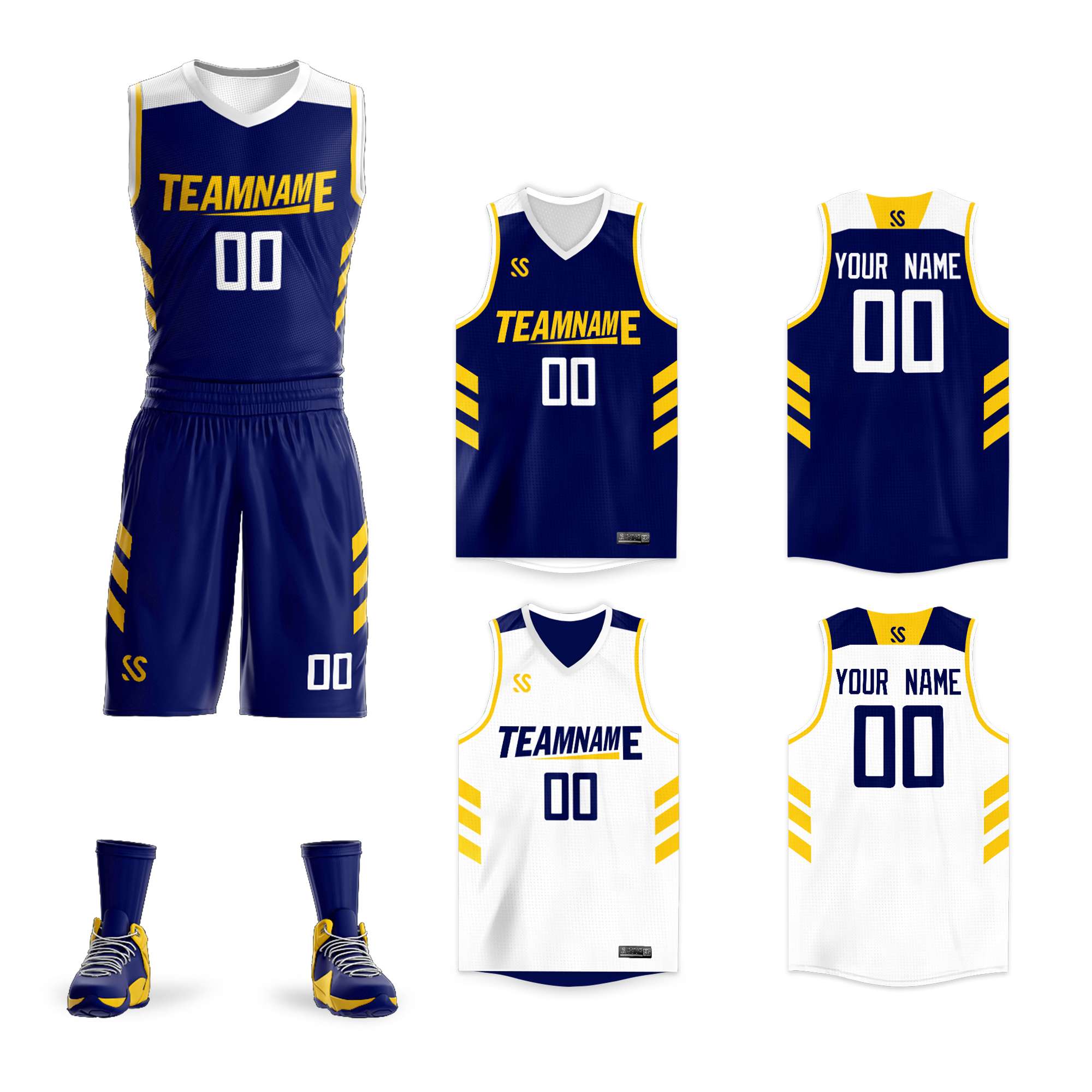 Custom Navy White Double Side Sets Design Sportswear Basketball Jersey