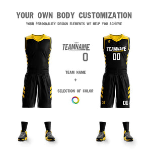 Le double côté jaune noir fait sur commande place le maillot de basket-ball de vêtements de sport de conception