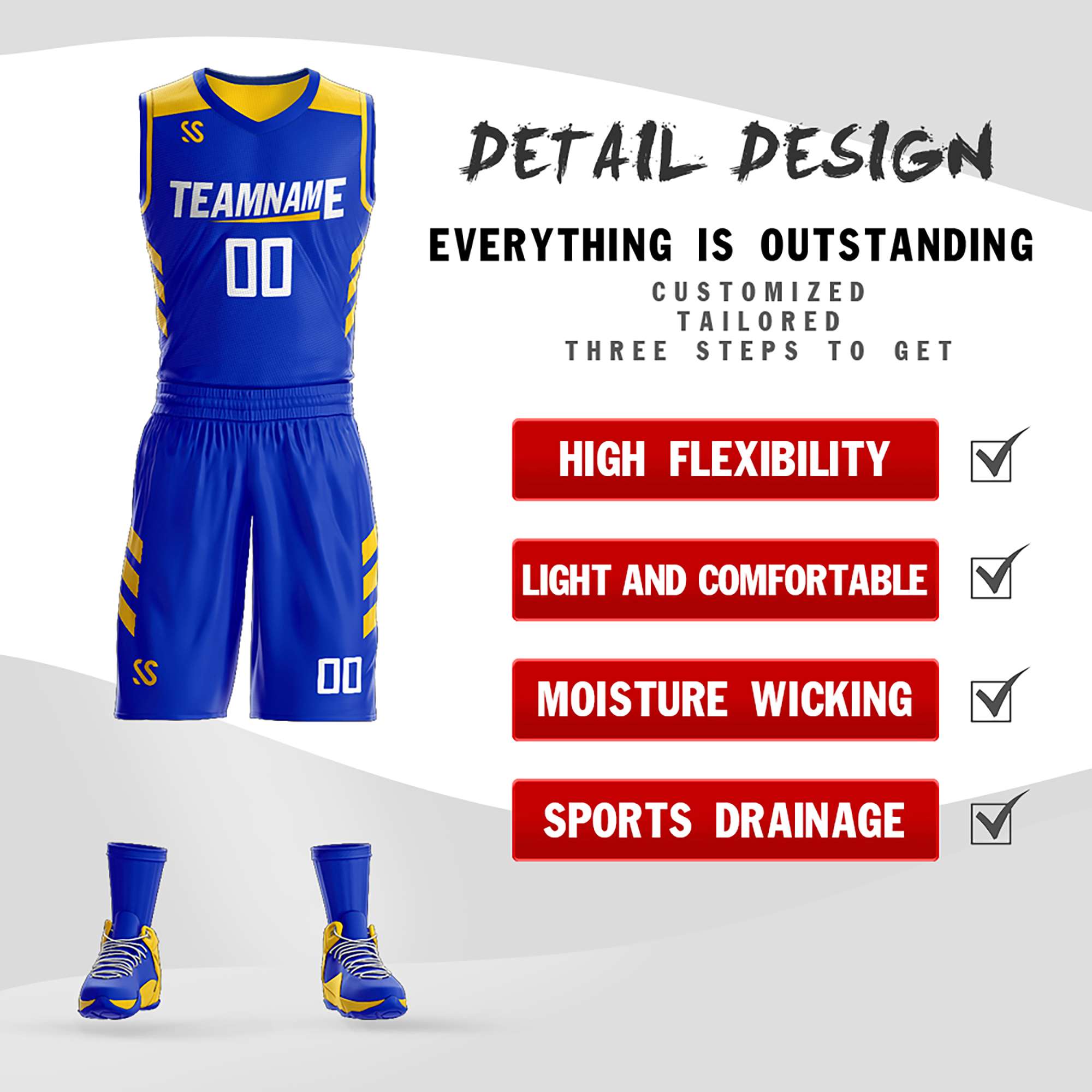 Custom Royal White Double Side Sets Design Sportswear Basketball Jersey