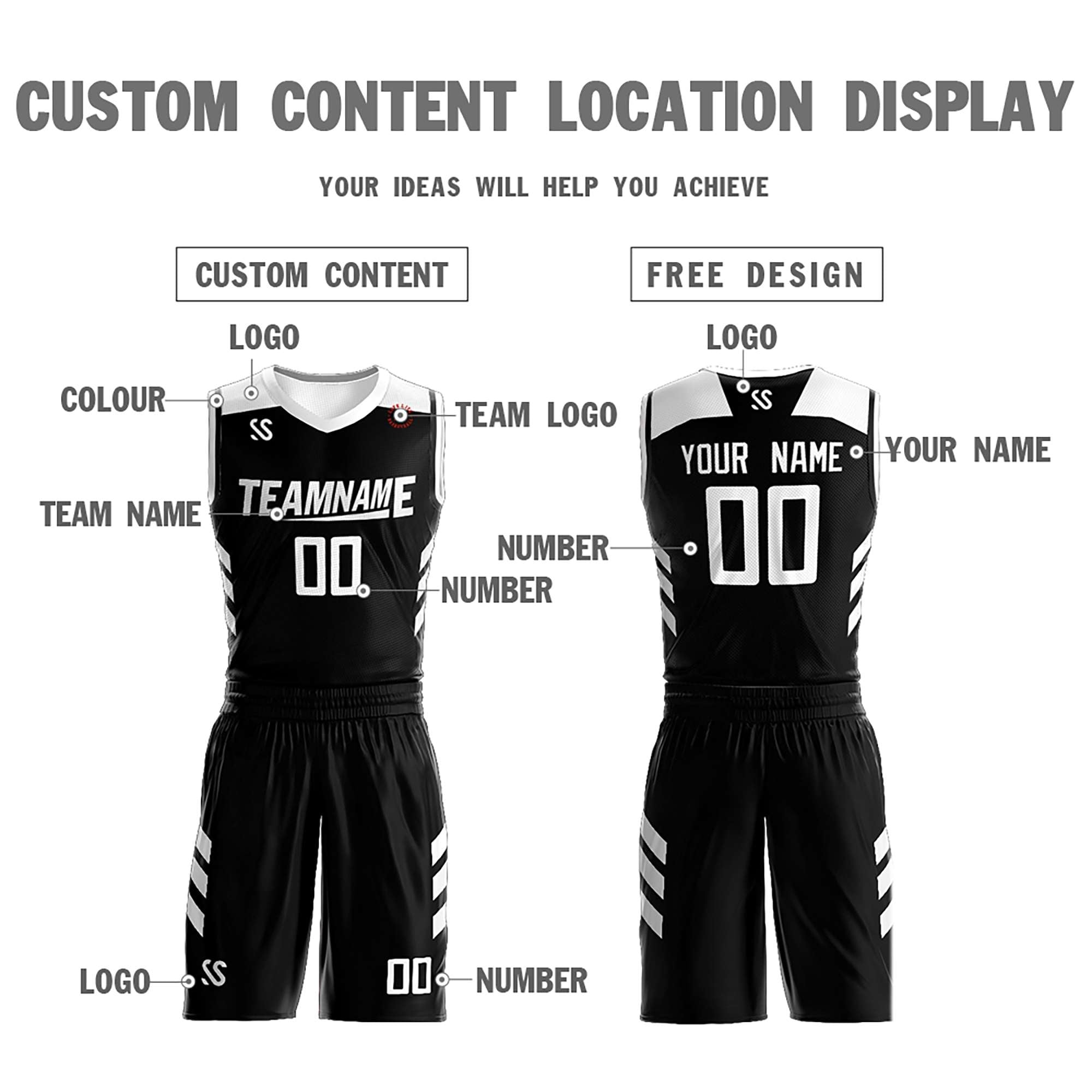 Custom Black White Double Side Sets Design Sportswear Basketball Jersey